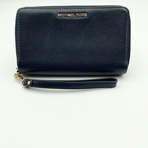 Michael Kors Navy Pebbled Leather Wristlet